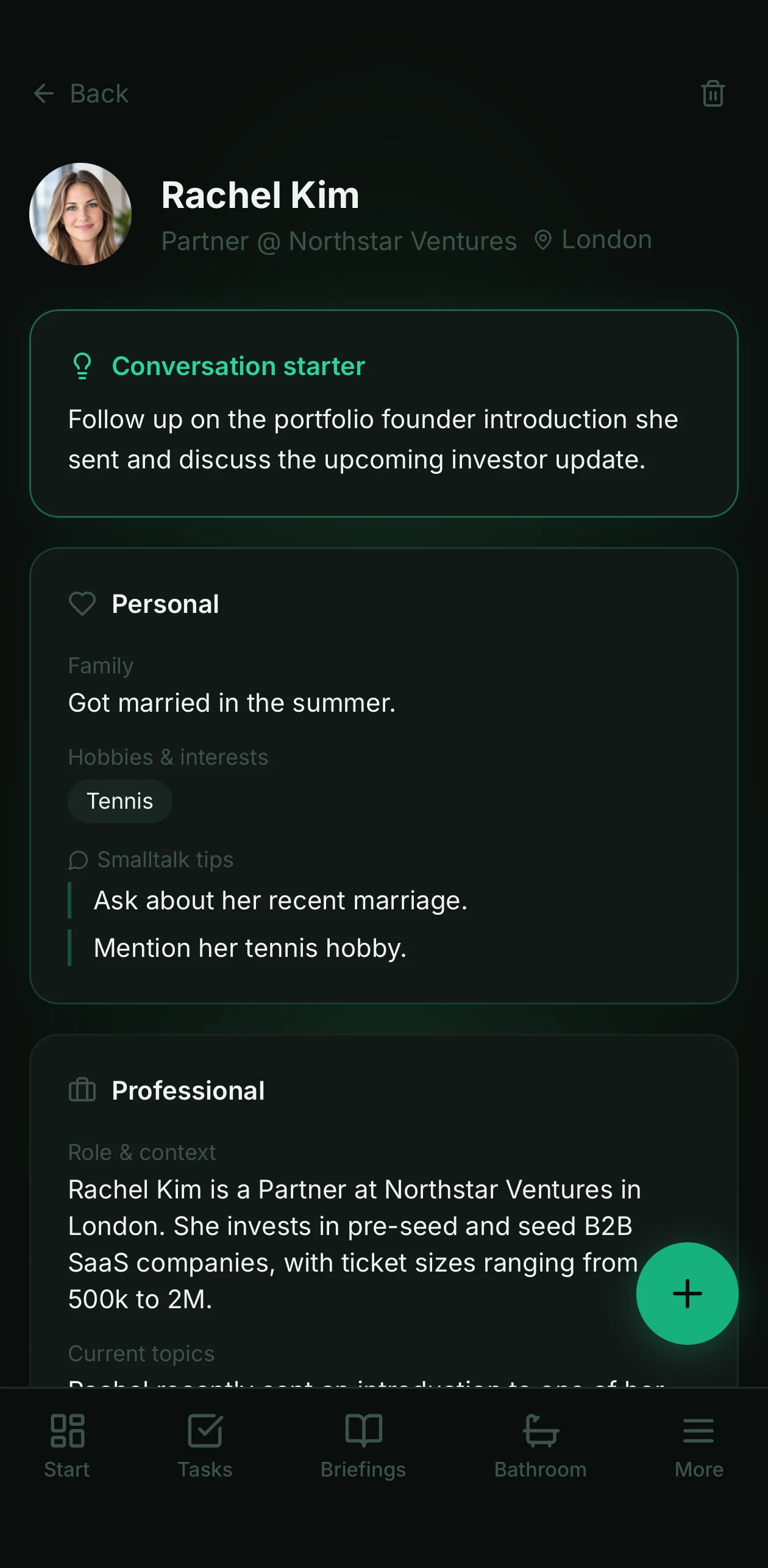 MyBrivio on iPhone: a contact with conversation history, personal details and open promises