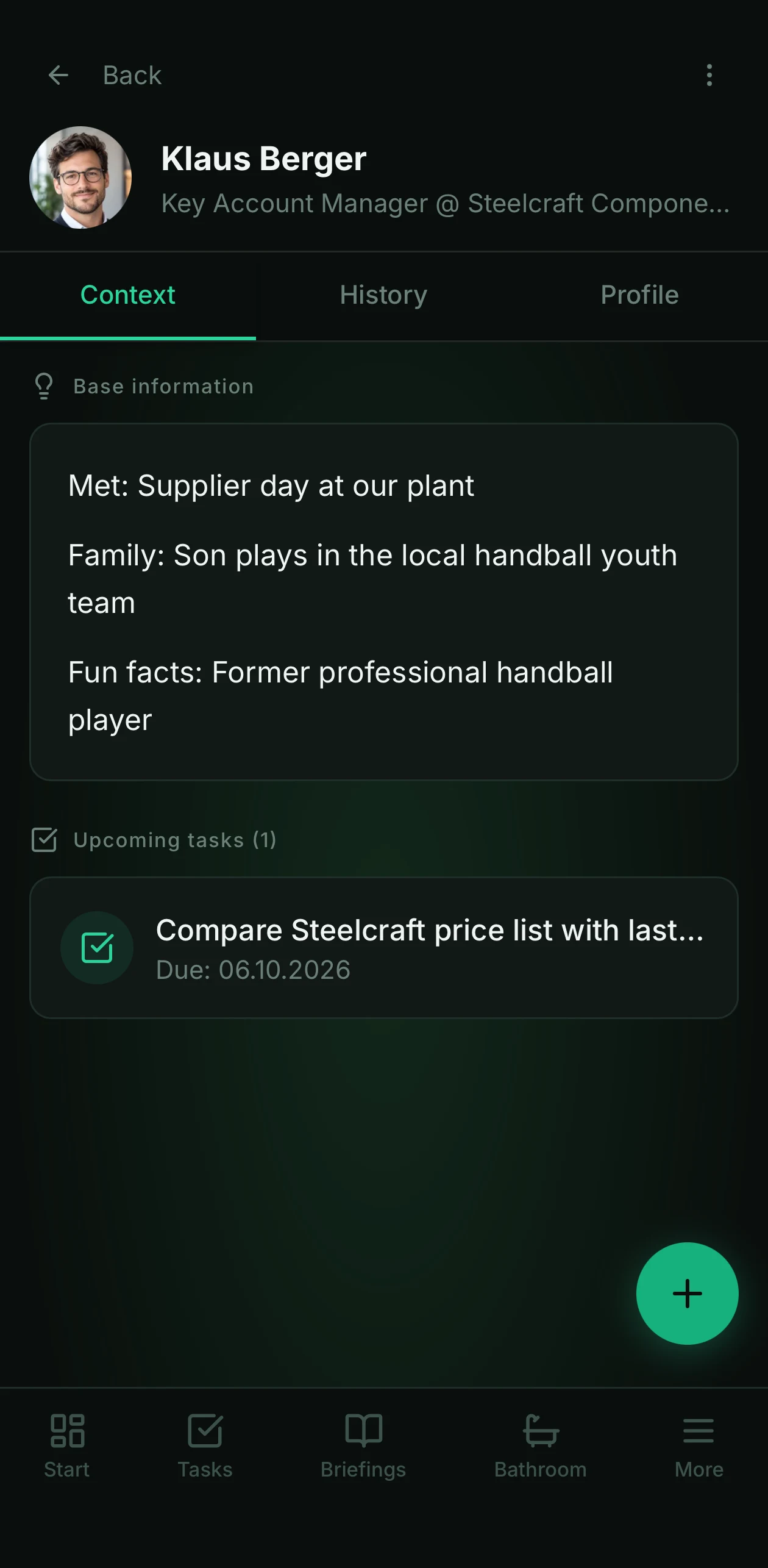Contact with personal details like family and fun facts